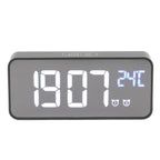 LED Mirror Digital Alarm Clock Large Screen Intelligent Brightness Adjust Snooze Function Power Off Memory 13 Songs for Home