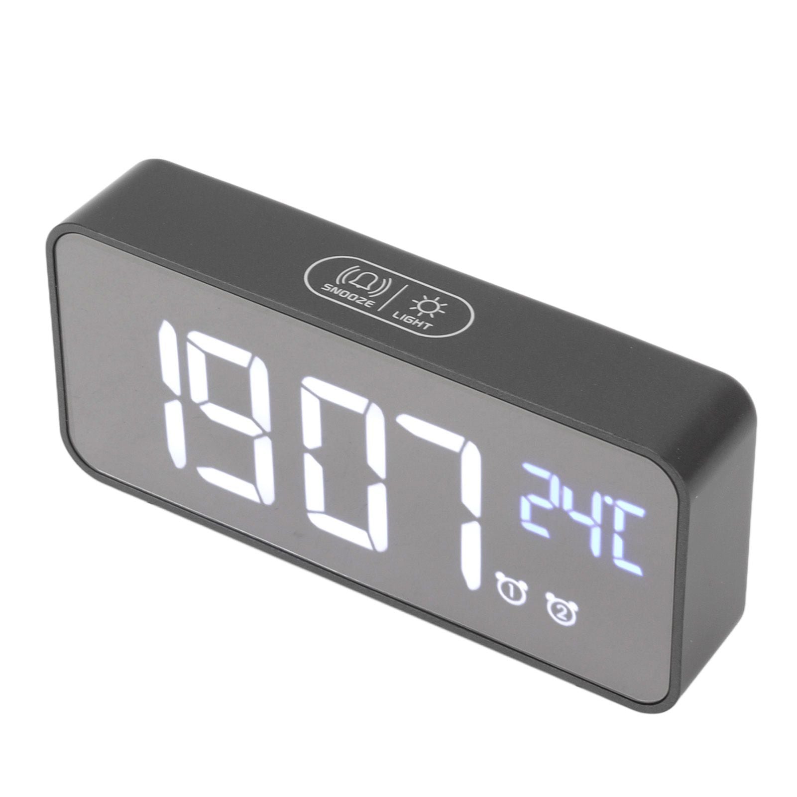 LED Mirror Digital Alarm Clock Large Screen Intelligent Brightness Adjust Snooze Function Power Off Memory 13 Songs for Home
