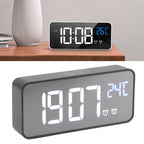 LED Mirror Digital Alarm Clock Large Screen Intelligent Brightness Adjust Snooze Function Power Off Memory 13 Songs for Home