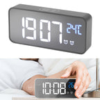 LED Mirror Digital Alarm Clock Large Screen Intelligent Brightness Adjust Snooze Function Power Off Memory 13 Songs for Home
