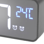 LED Mirror Digital Alarm Clock Large Screen Intelligent Brightness Adjust Snooze Function Power Off Memory 13 Songs for Home