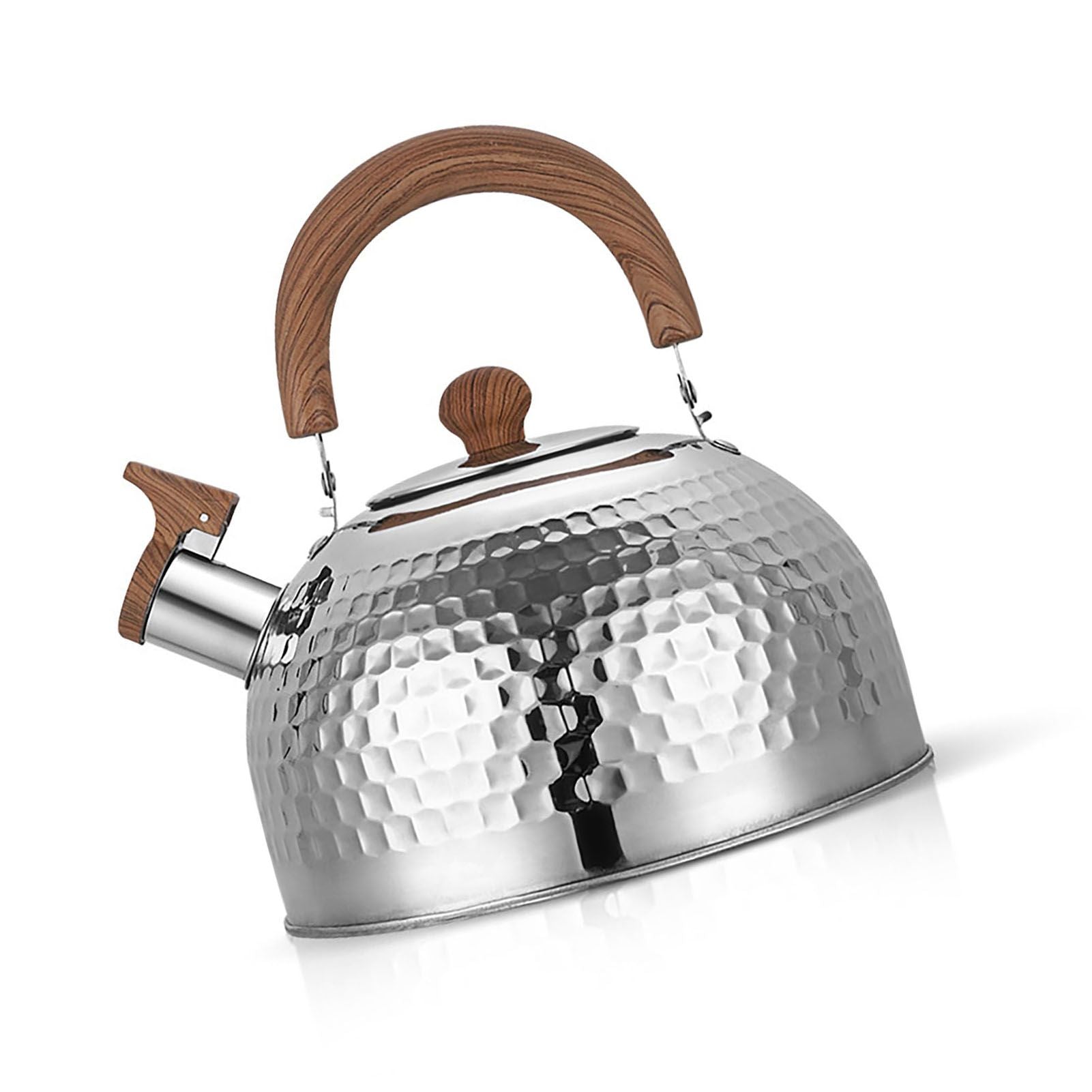 Water Kettle Stainless Steel Whistle Water Kettle Large Capacity Flat Bottomed for Gas Induction Cooker Boil Water 2L Hammer