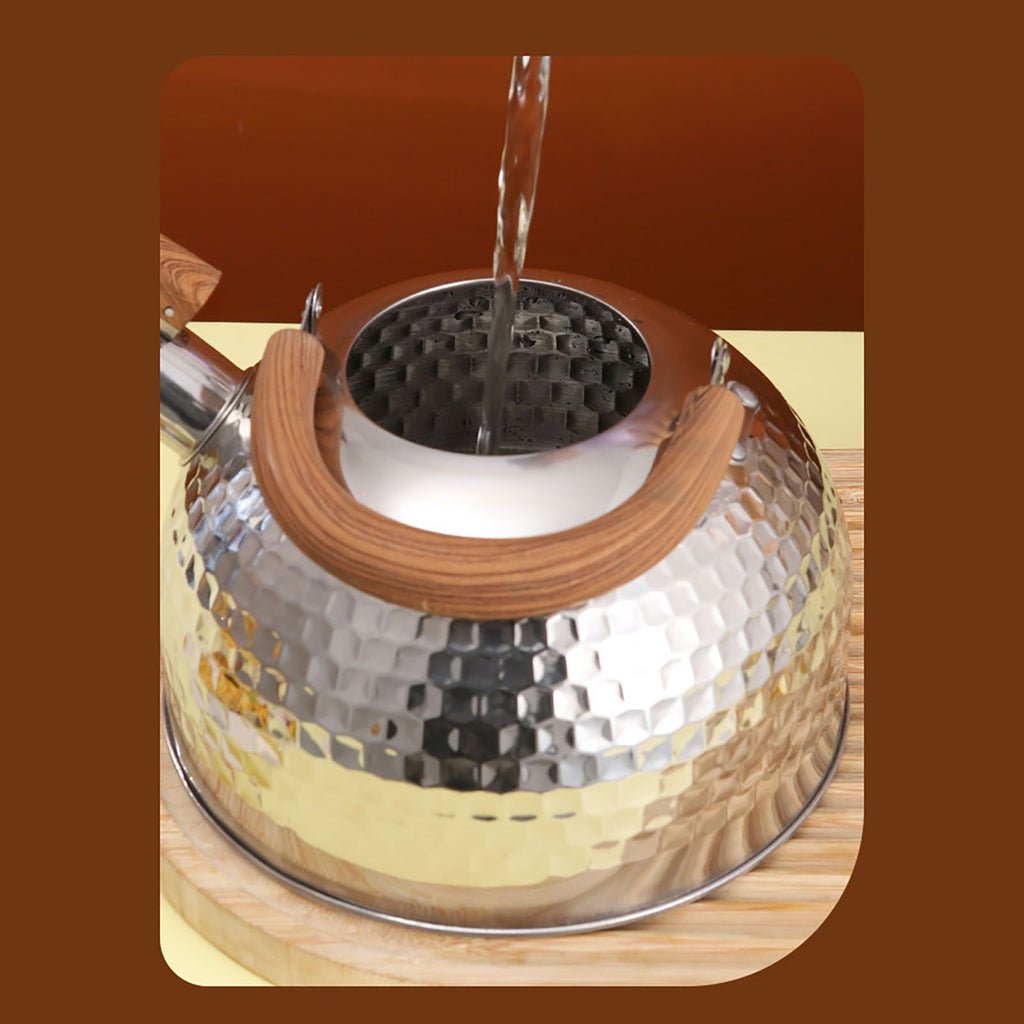 Water Kettle Stainless Steel Whistle Water Kettle Large Capacity Flat Bottomed for Gas Induction Cooker Boil Water 2L Hammer