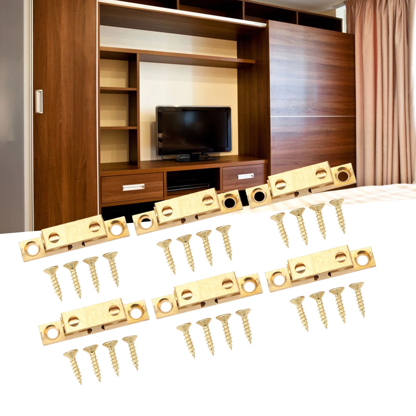 6 Set Cabinet Door Catch Brass Cabinet Door Closet Ball Tension Catch Latch with Gold Screw for Most Cabinets 50mm / 2in