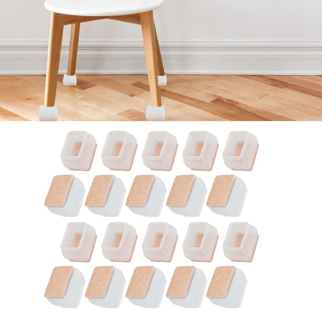 20Pcs Chair Leg Protector for Hardwood Floor Rubber Felt Furniture Pad Cover Non Scratches Noise Transparent Rectangle S