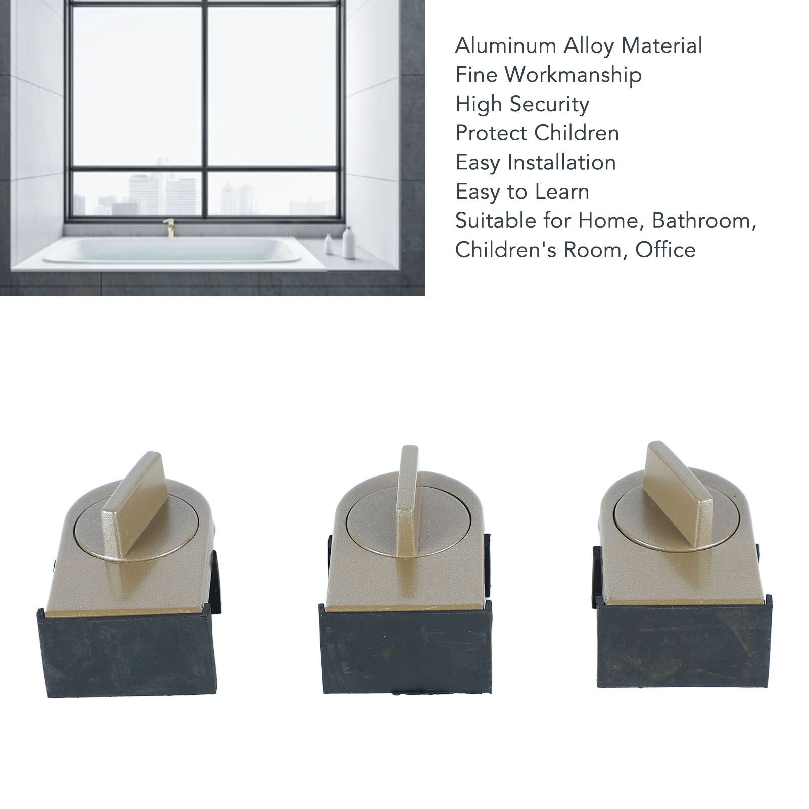 3PCS Sliding Window Locks Aluminum Alloy Safety Lock for Home Bedroom Bathroom Office Brown