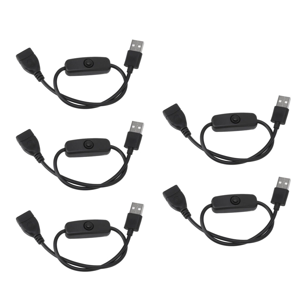 5PCS ON Off Switch Male to Female Cable 2 Pin PVC USB Extension Cable with B utton for Driving Recorder LED Lights Black