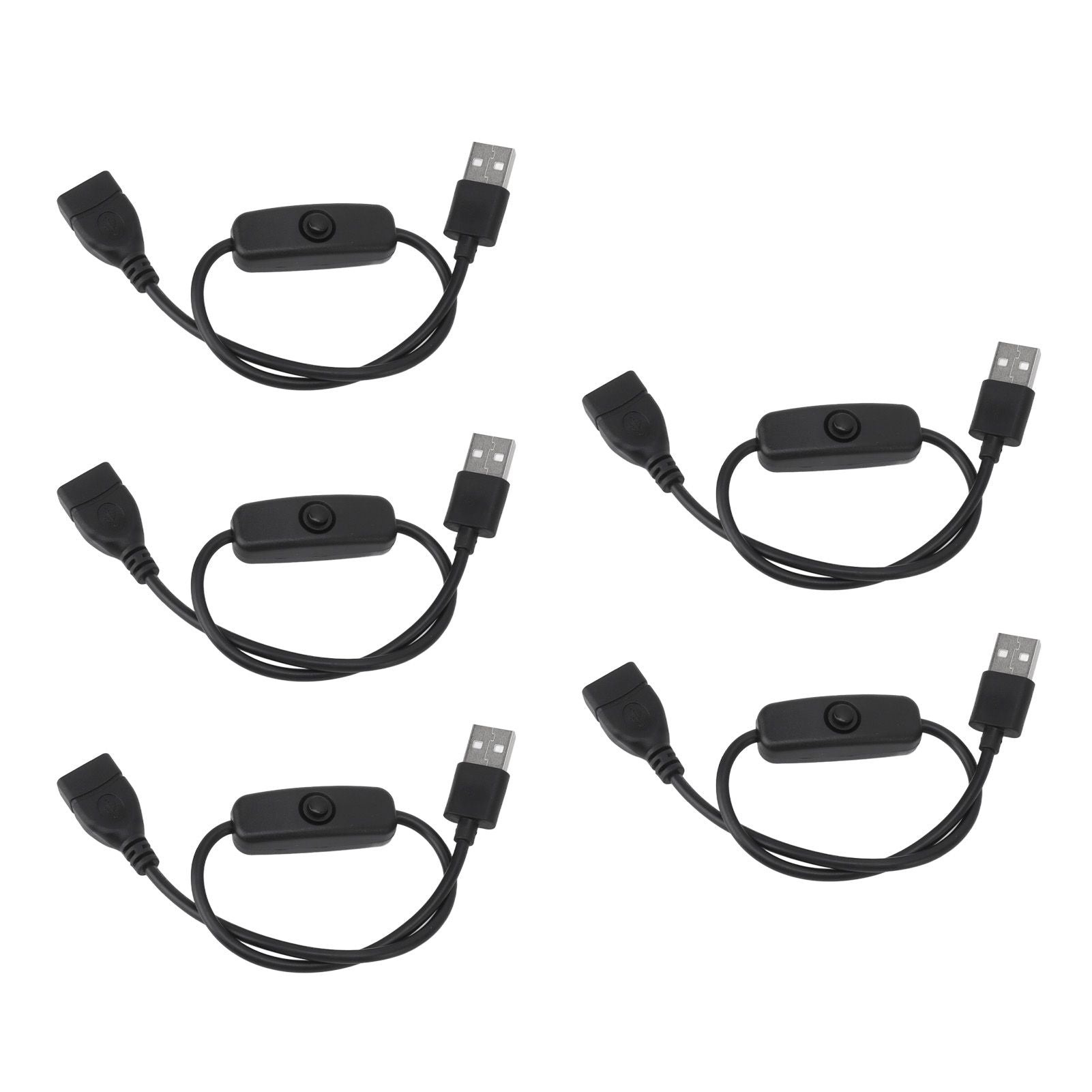 5PCS ON Off Switch Male to Female Cable 2 Pin PVC USB Extension Cable with B utton for Driving Recorder LED Lights Black