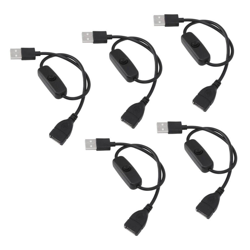 5PCS ON Off Switch Male to Female Cable 2 Pin PVC USB Extension Cable with B utton for Driving Recorder LED Lights Black
