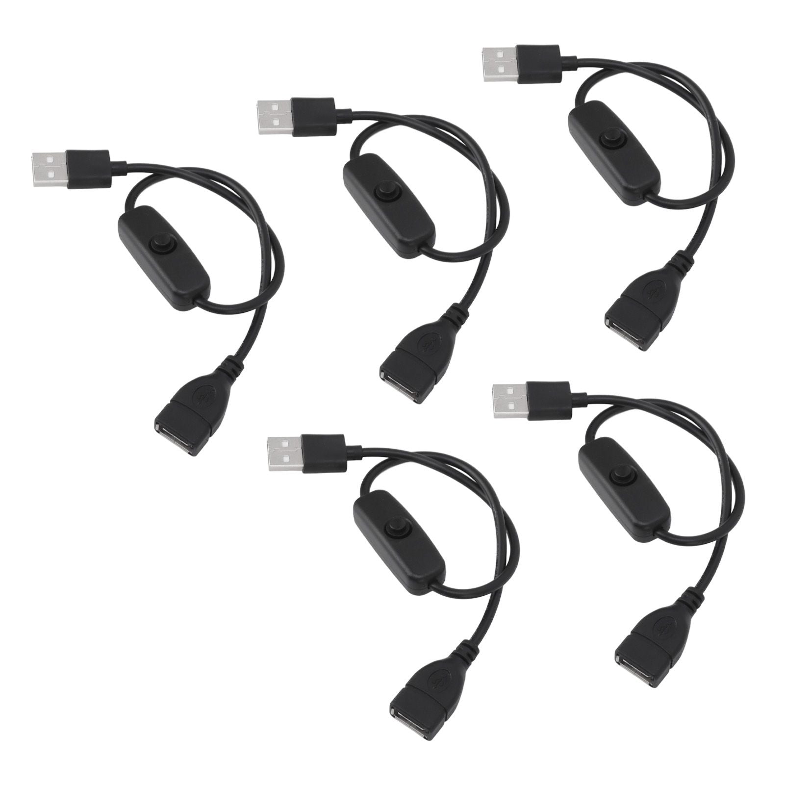 5PCS ON Off Switch Male to Female Cable 2 Pin PVC USB Extension Cable with B utton for Driving Recorder LED Lights Black