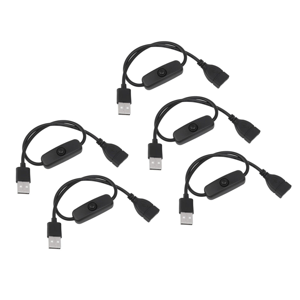 5PCS ON Off Switch Male to Female Cable 2 Pin PVC USB Extension Cable with B utton for Driving Recorder LED Lights Black