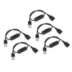 5PCS ON Off Switch Male to Female Cable 2 Pin PVC USB Extension Cable with B utton for Driving Recorder LED Lights Black