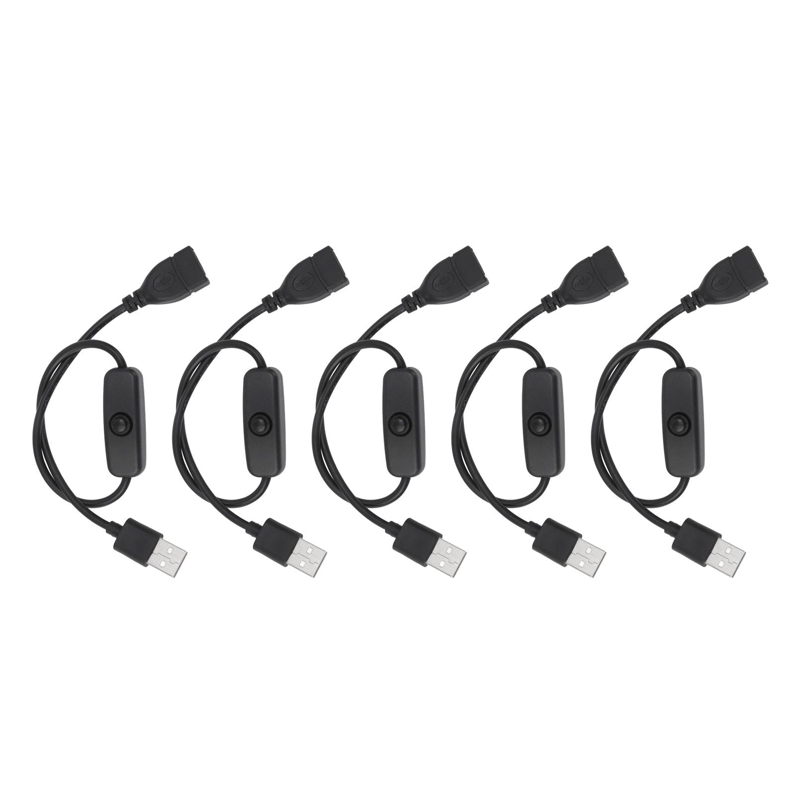 5PCS ON Off Switch Male to Female Cable 2 Pin PVC USB Extension Cable with B utton for Driving Recorder LED Lights Black