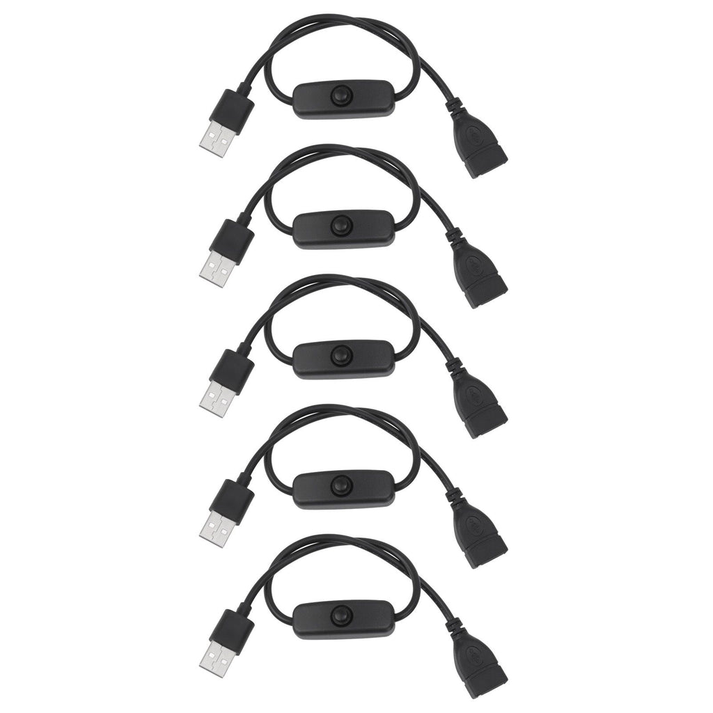 5PCS ON Off Switch Male to Female Cable 2 Pin PVC USB Extension Cable with B utton for Driving Recorder LED Lights Black