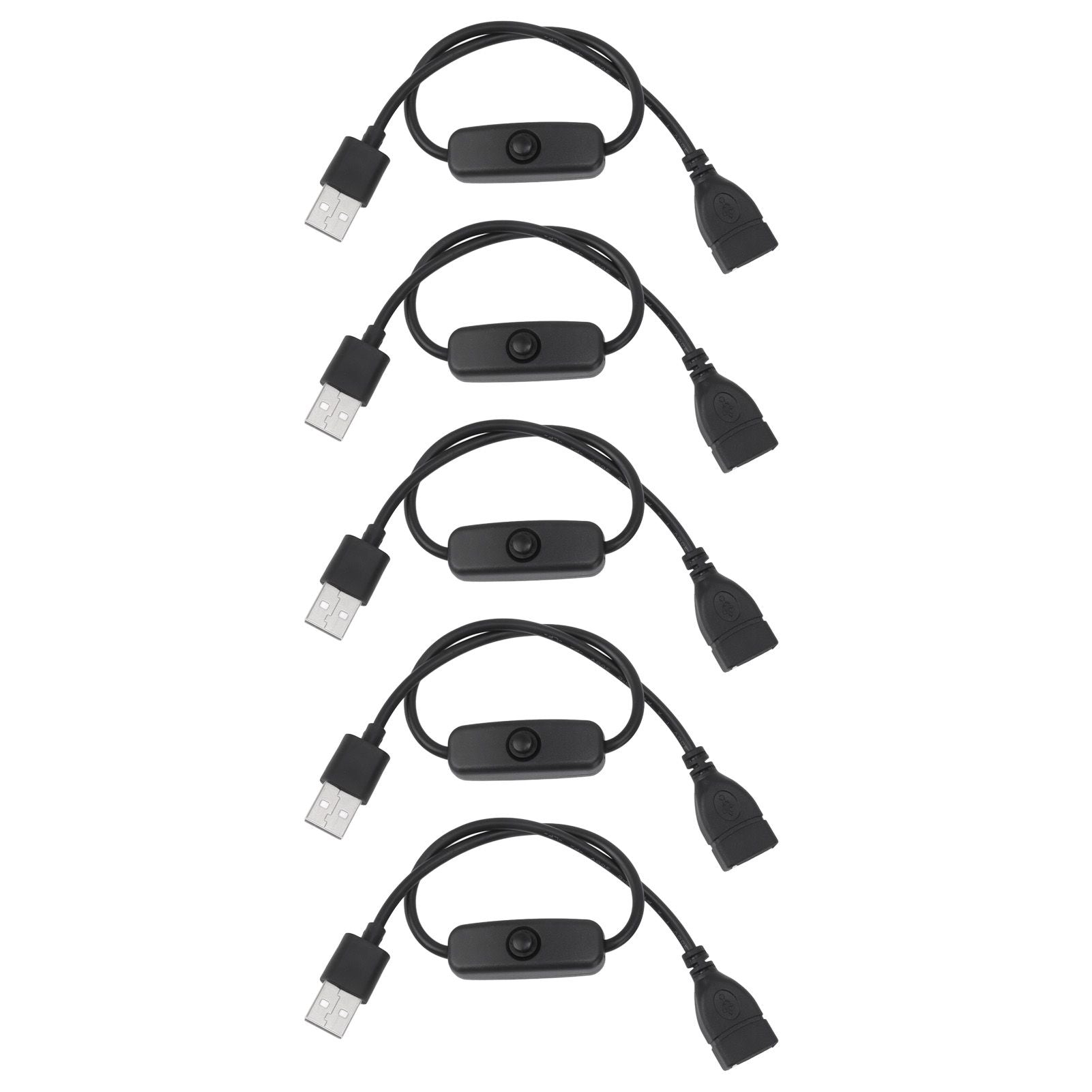 5PCS ON Off Switch Male to Female Cable 2 Pin PVC USB Extension Cable with B utton for Driving Recorder LED Lights Black