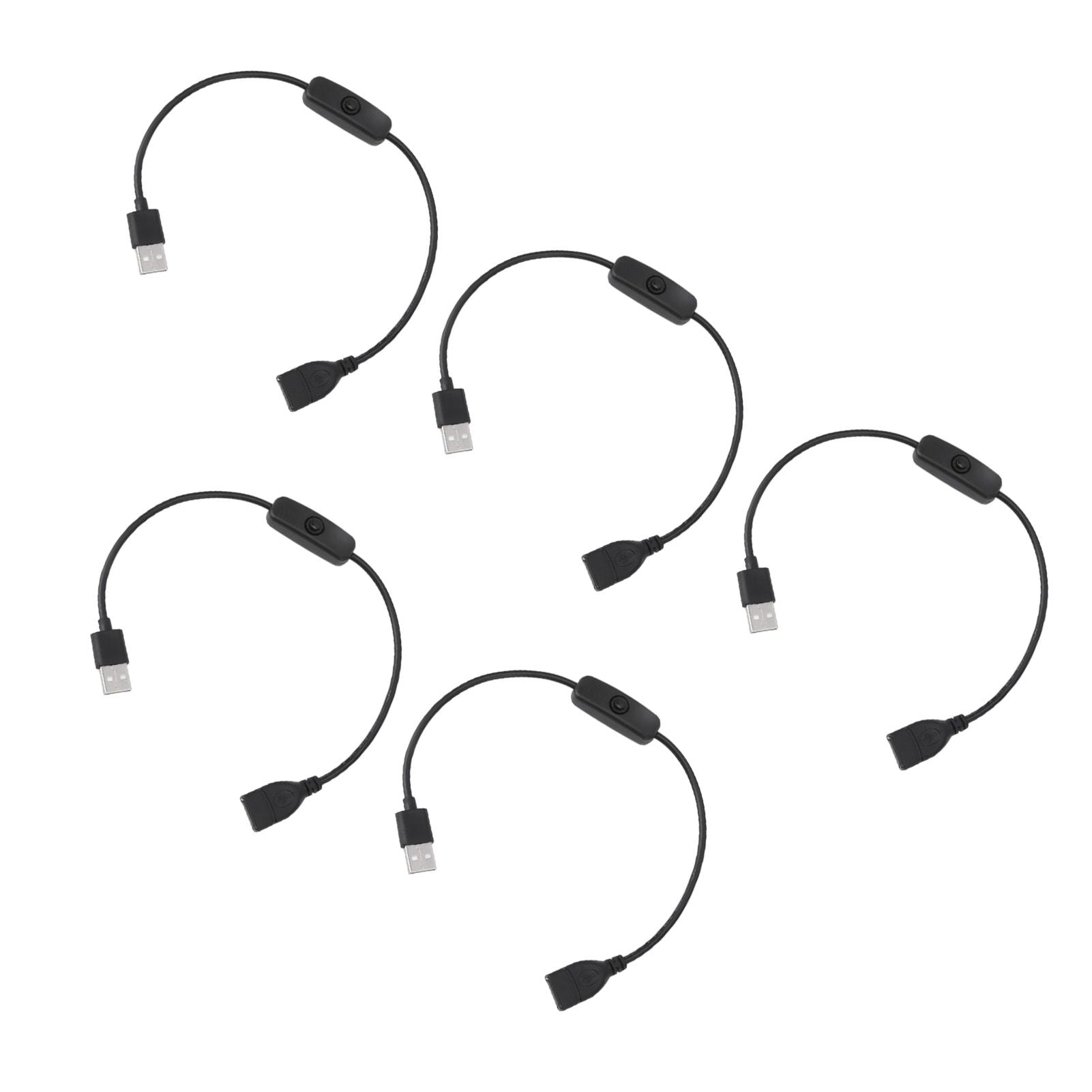 5PCS ON Off Switch Male to Female Cable 2 Pin PVC USB Extension Cable with B utton for Driving Recorder LED Lights Black