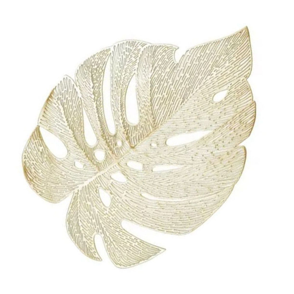 6Pcs Insulation Placemat Hollow Out Simulation Leaf Shape Heat Resistant PVC Table Mat for Kitchen Table Gold