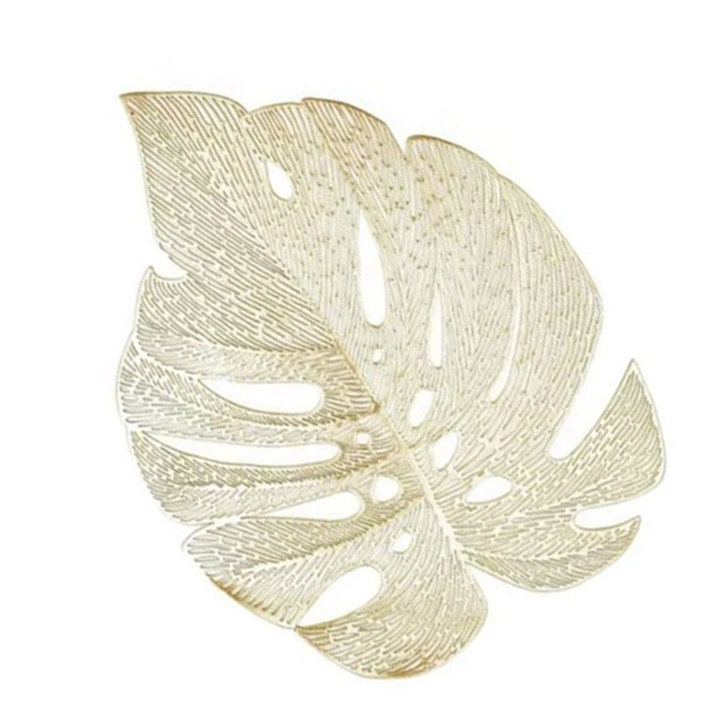 6Pcs Insulation Placemat Hollow Out Simulation Leaf Shape Heat Resistant PVC Table Mat for Kitchen Table Gold