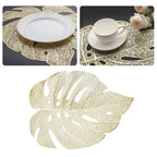 6Pcs Insulation Placemat Hollow Out Simulation Leaf Shape Heat Resistant PVC Table Mat for Kitchen Table Gold
