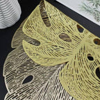 6Pcs Insulation Placemat Hollow Out Simulation Leaf Shape Heat Resistant PVC Table Mat for Kitchen Table Gold