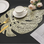 6Pcs Insulation Placemat Hollow Out Simulation Leaf Shape Heat Resistant PVC Table Mat for Kitchen Table Gold