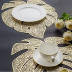 6Pcs Insulation Placemat Hollow Out Simulation Leaf Shape Heat Resistant PVC Table Mat for Kitchen Table Gold