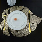 6Pcs Insulation Placemat Hollow Out Simulation Leaf Shape Heat Resistant PVC Table Mat for Kitchen Table Gold
