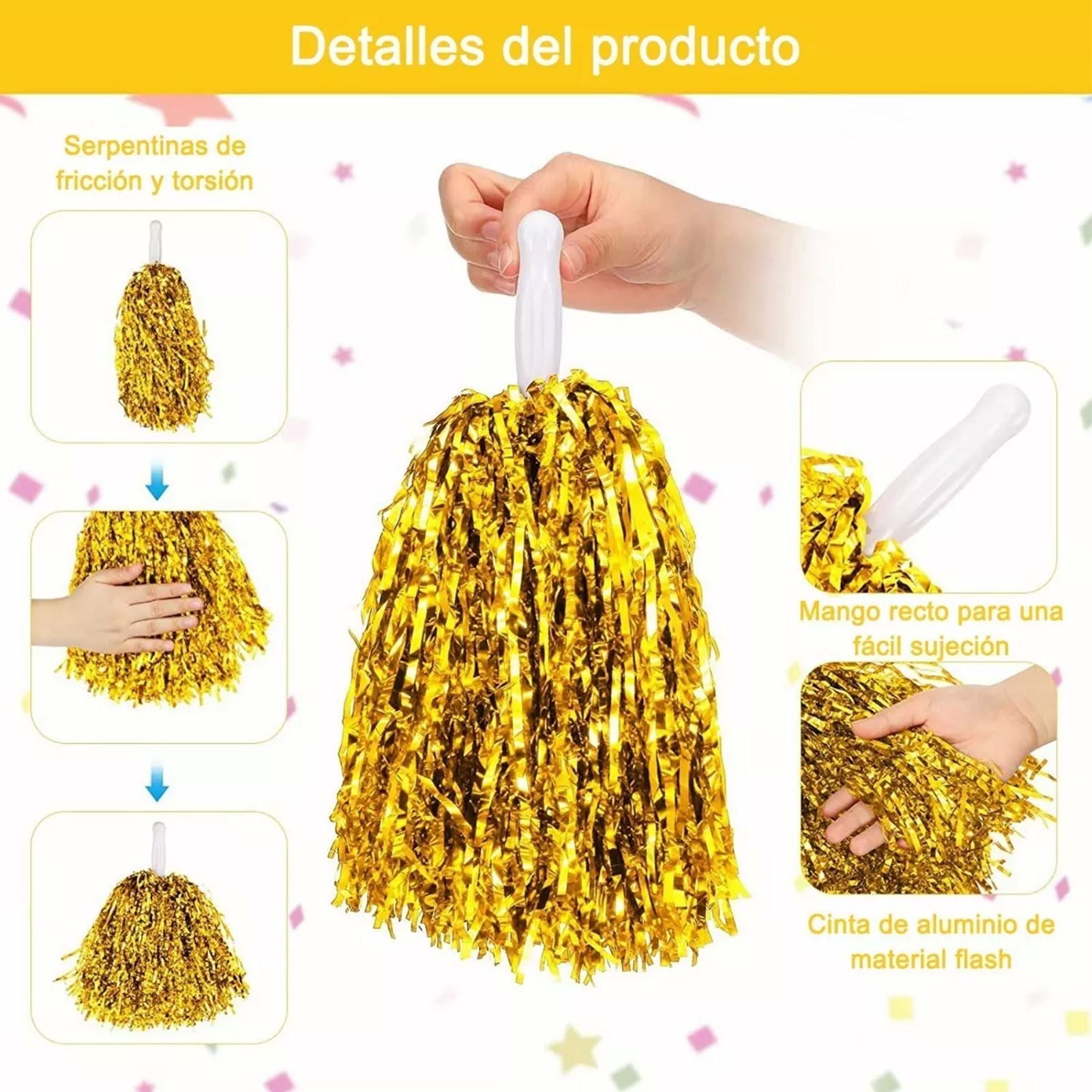10PCS Cheerleading Pompoms with Straight Handle Reusable Flash Effect Plastic Cheering Poms Ball for Basketball Baseball