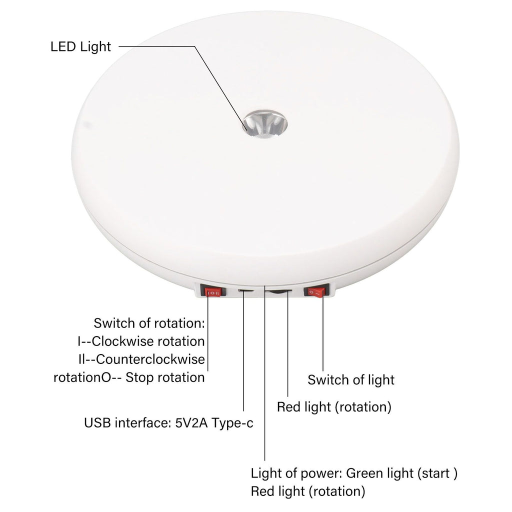 Electric Rotating Display Table LED Light 25cm Noiseless 20kg Load Capacity Turntable Display Stand for Jewelry White