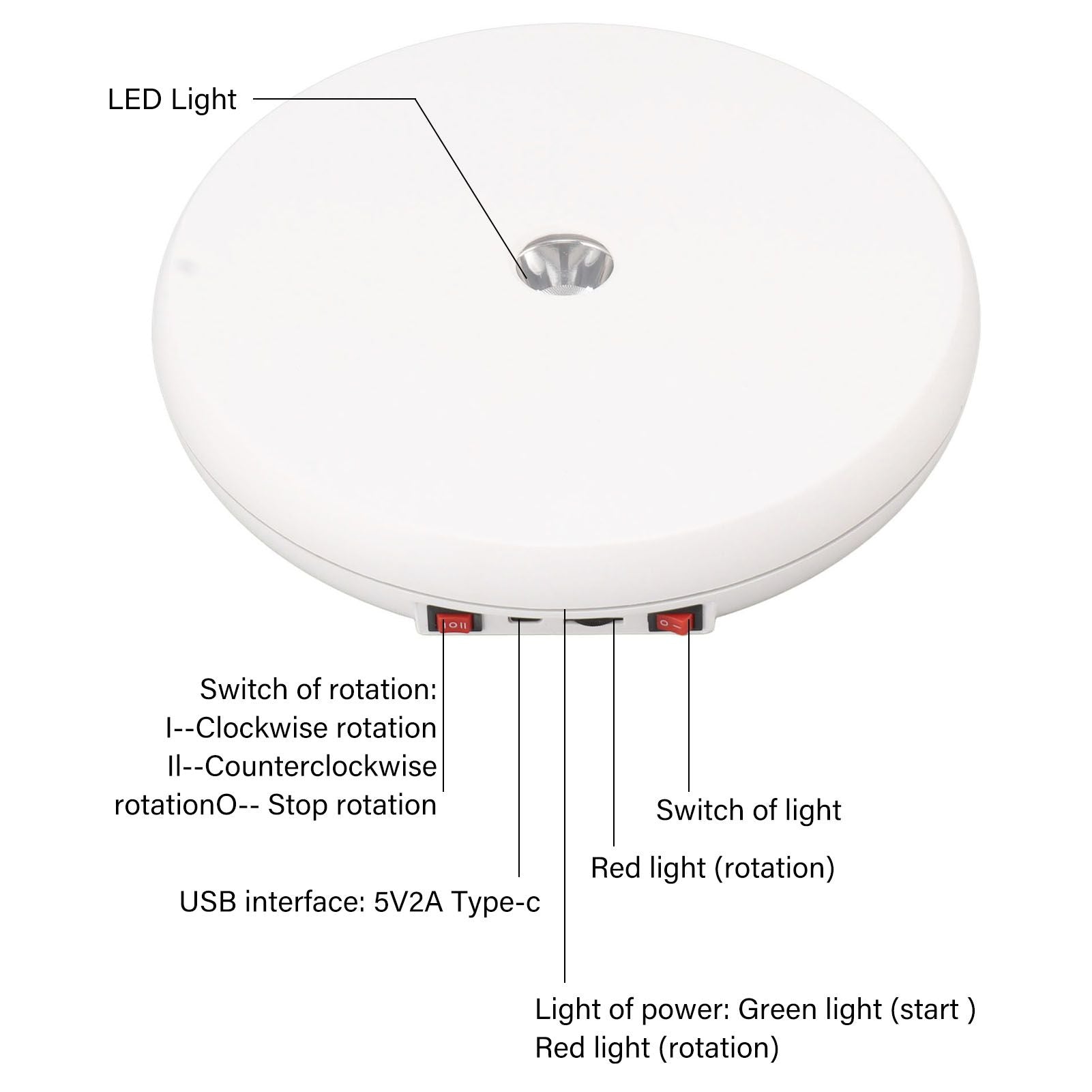 Electric Rotating Display Table LED Light 25cm Noiseless 20kg Load Capacity Turntable Display Stand for Jewelry White