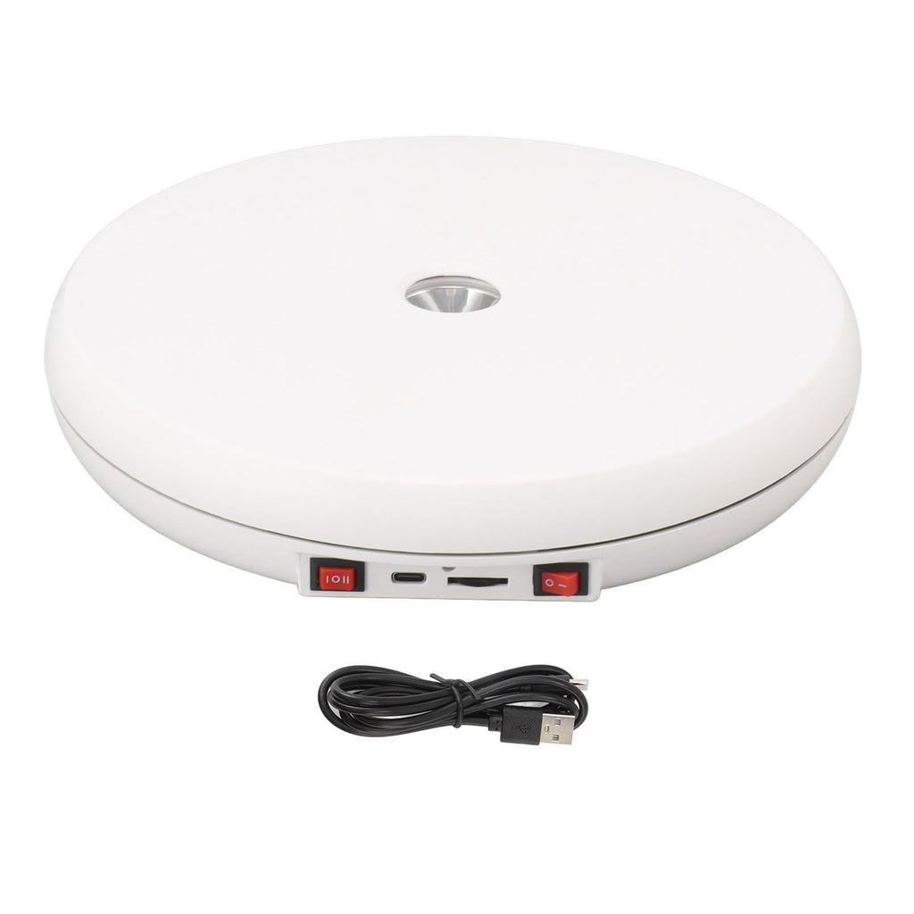Electric Rotating Display Table LED Light 25cm Noiseless 20kg Load Capacity Turntable Display Stand for Jewelry White