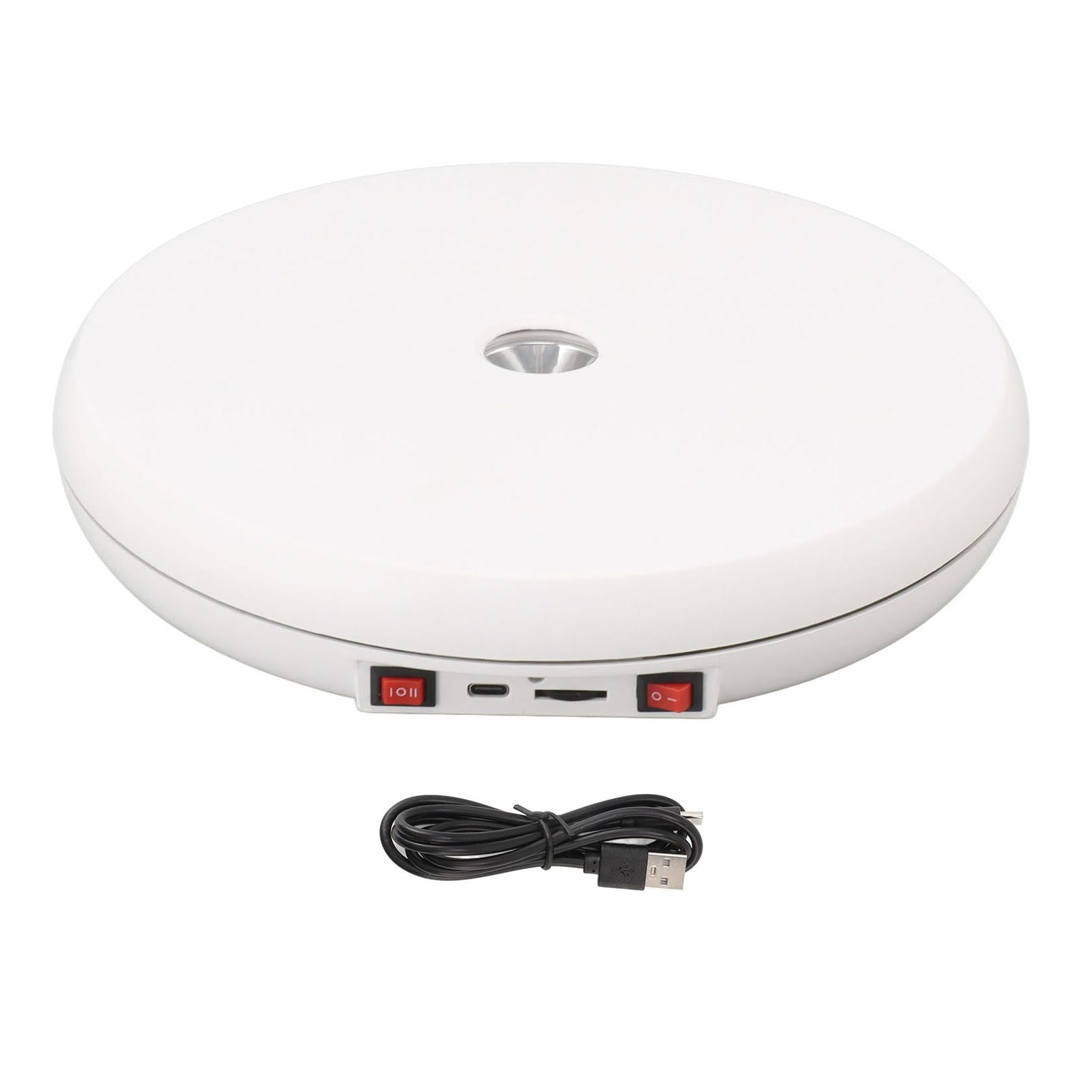 Electric Rotating Display Table LED Light 25cm Noiseless 20kg Load Capacity Turntable Display Stand for Jewelry White