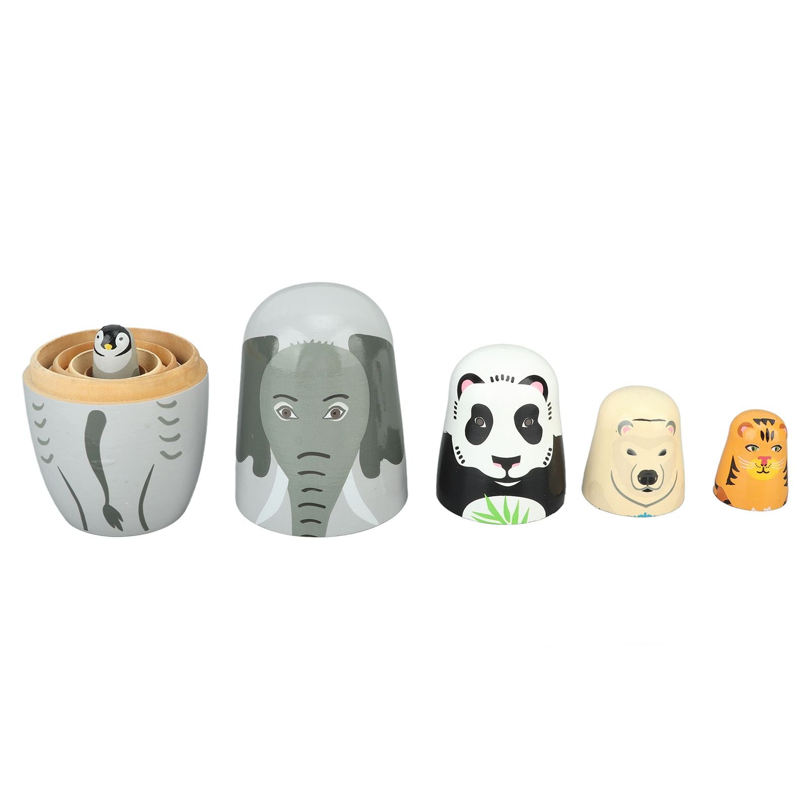 Wooden Animal Nesting Dolls Handcrafted 5 Layer Cute Painted Russian Nesting Dolls Toy Gift for Girls Boys Birthday