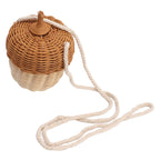 Kids Rattan Storage Basket Hand Woven Decorative Acorn Shaped Basket Bag for Boys Girls Photography Props Small Shoulder Bag