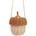 Kids Rattan Storage Basket Hand Woven Decorative Acorn Shaped Basket Bag for Boys Girls Photography Props Small Shoulder Bag