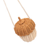 Kids Rattan Storage Basket Hand Woven Decorative Acorn Shaped Basket Bag for Boys Girls Photography Props Small Shoulder Bag