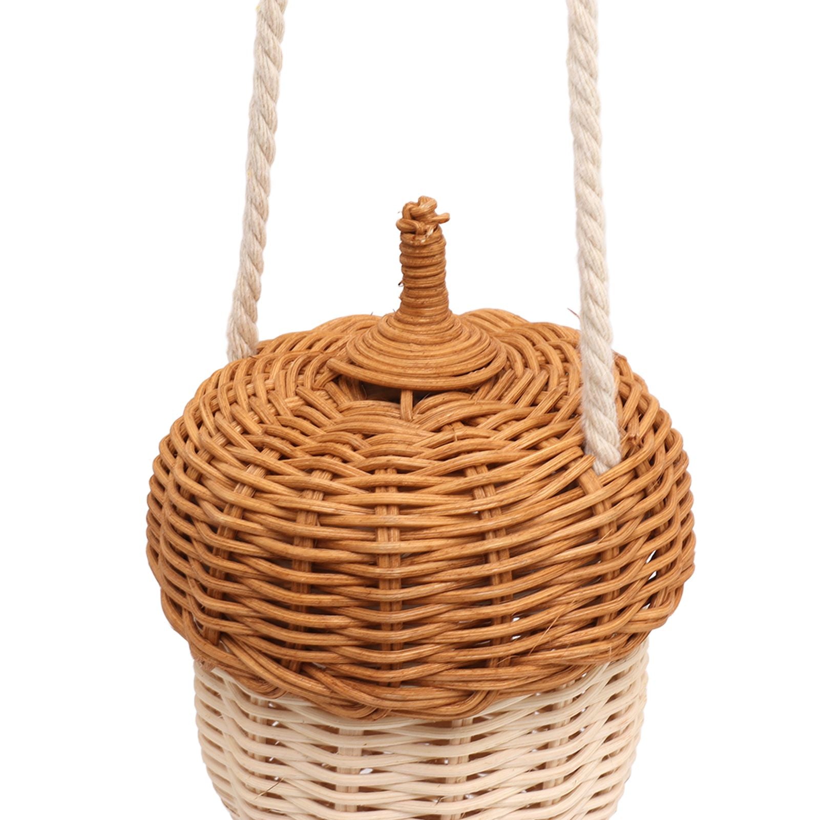 Kids Rattan Storage Basket Hand Woven Decorative Acorn Shaped Basket Bag for Boys Girls Photography Props Small Shoulder Bag