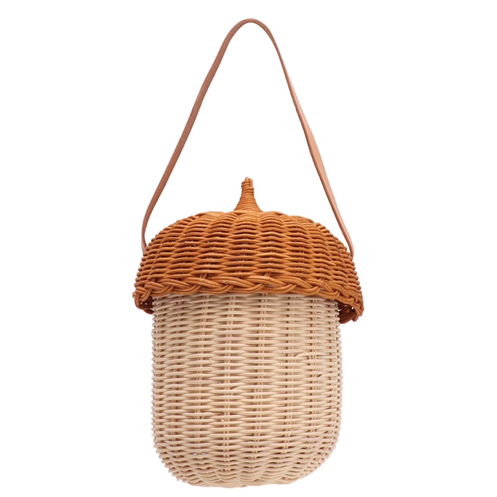 Kids Rattan Storage Basket Hand Woven Decorative Acorn Shaped Basket Bag for Boys Girls Photography Props Large Handbag