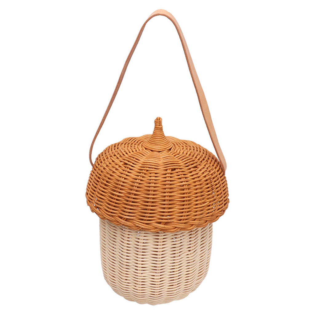 Kids Rattan Storage Basket Hand Woven Decorative Acorn Shaped Basket Bag for Boys Girls Photography Props Large Handbag