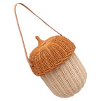 Kids Rattan Storage Basket Hand Woven Decorative Acorn Shaped Basket Bag for Boys Girls Photography Props Large Handbag