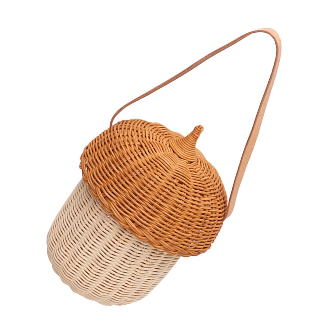 Kids Rattan Storage Basket Hand Woven Decorative Acorn Shaped Basket Bag for Boys Girls Photography Props Large Handbag