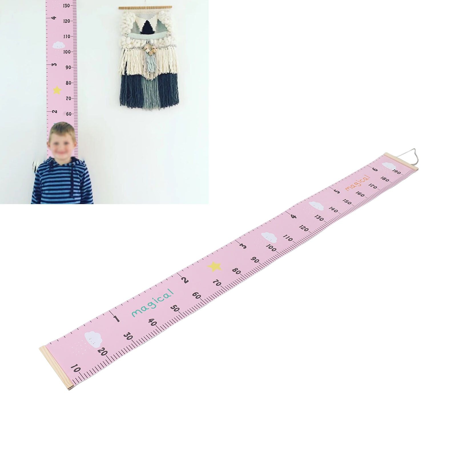 Kids Growth Chart Accurate Baby Height Growth Chart Ruler Removable Canvas Wall Hanging Measurement Chart for Home Pink Cloud