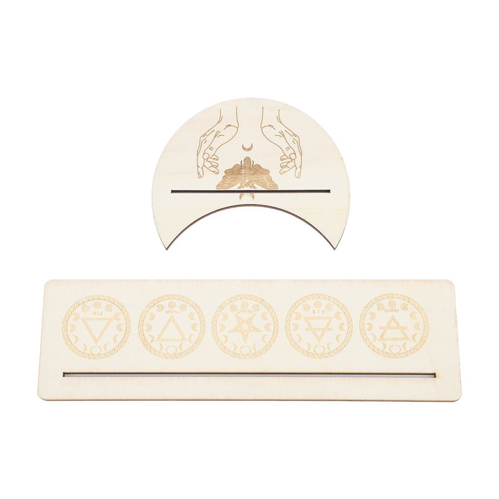 2 Pieces Wooden Tarot Card Stand Holder Stable Moon Shape and Rectangle Wooden Tarot Card Display Stand Base Type A