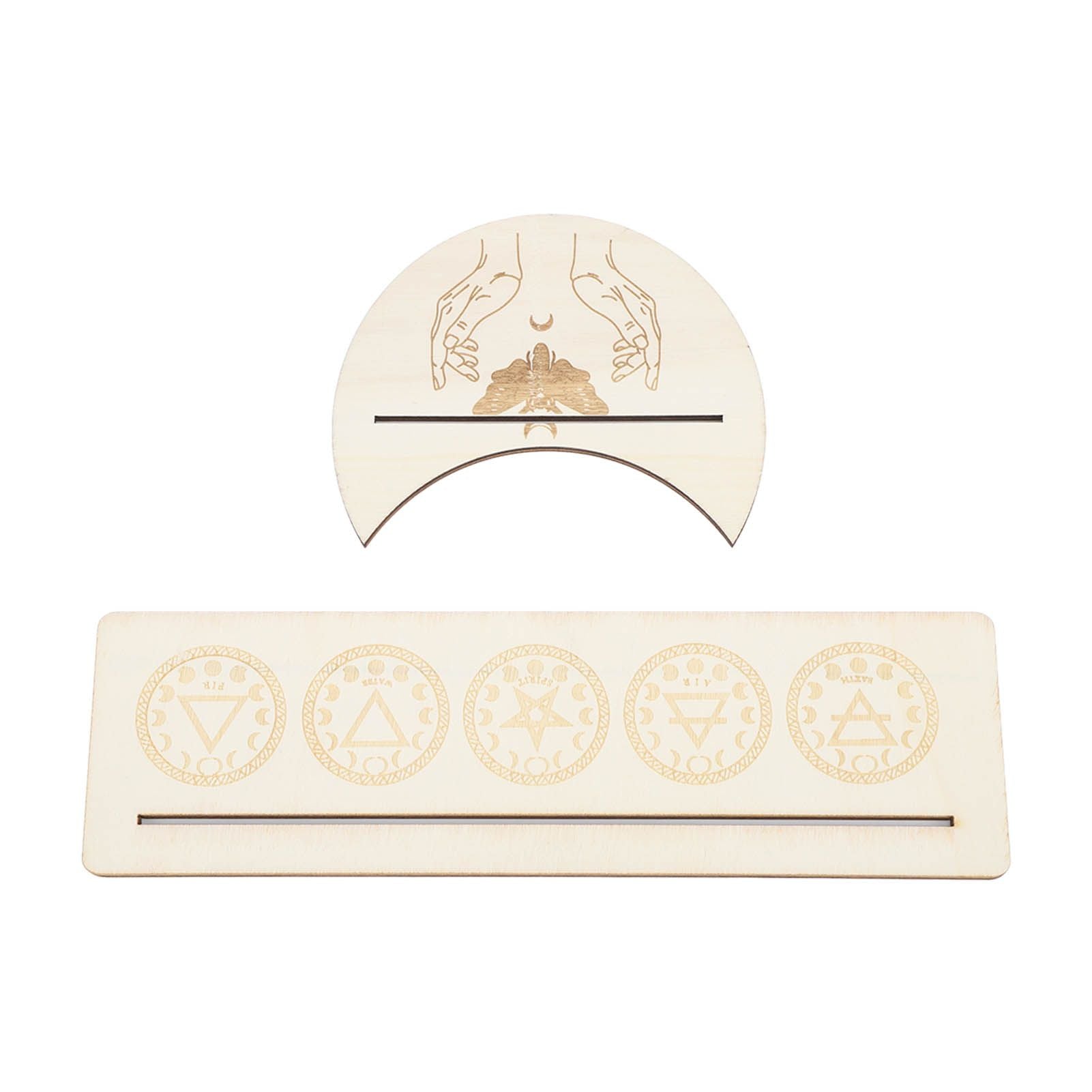 2 Pieces Wooden Tarot Card Stand Holder Stable Moon Shape and Rectangle Wooden Tarot Card Display Stand Base Type A