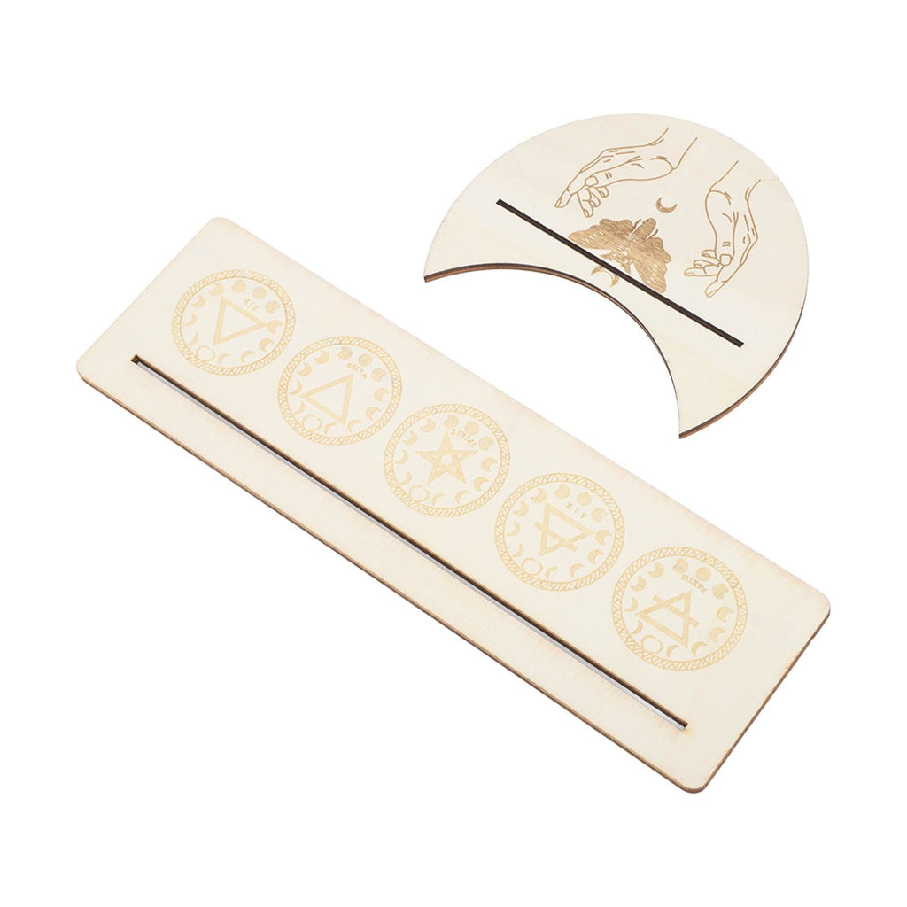 2 Pieces Wooden Tarot Card Stand Holder Stable Moon Shape and Rectangle Wooden Tarot Card Display Stand Base Type A
