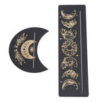 2 Pieces Wooden Tarot Card Stand Holder Moon Shape and Rectangle Wooden Tarot Card Display Stand Base Black Type A