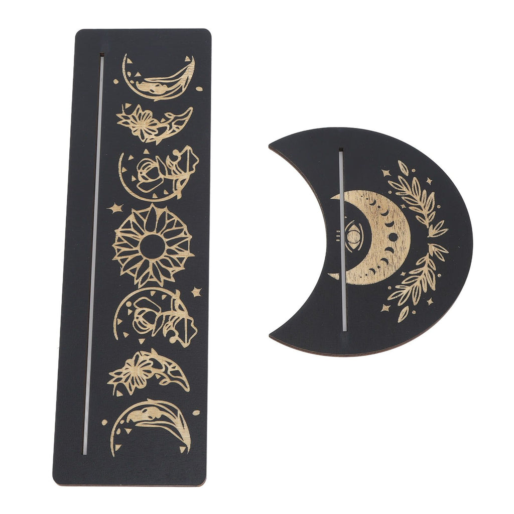 2 Pieces Wooden Tarot Card Stand Holder Moon Shape and Rectangle Wooden Tarot Card Display Stand Base Black Type A
