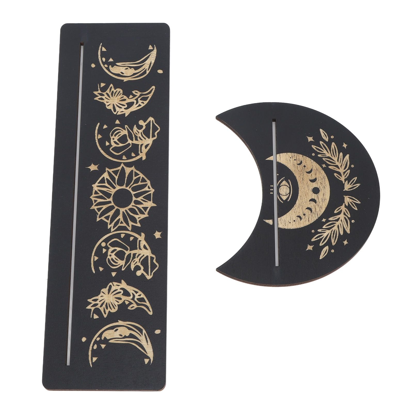 2 Pieces Wooden Tarot Card Stand Holder Moon Shape and Rectangle Wooden Tarot Card Display Stand Base Black Type A
