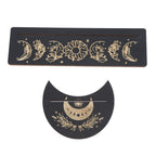 2 Pieces Wooden Tarot Card Stand Holder Moon Shape and Rectangle Wooden Tarot Card Display Stand Base Black Type A
