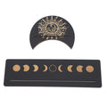 2 Pieces Wooden Tarot Card Stand Holder Moon Shape and Rectangle Wooden Tarot Card Display Stand Base Black Type B